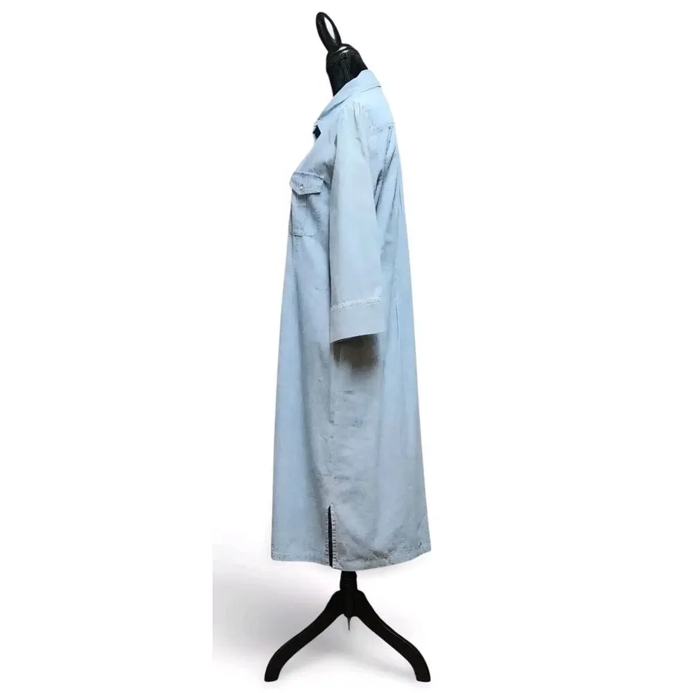 J Peterman Company Modest Size 12 Light Blue Cotton Button-Up Denim Shirt Dress - Picture 4 of 8